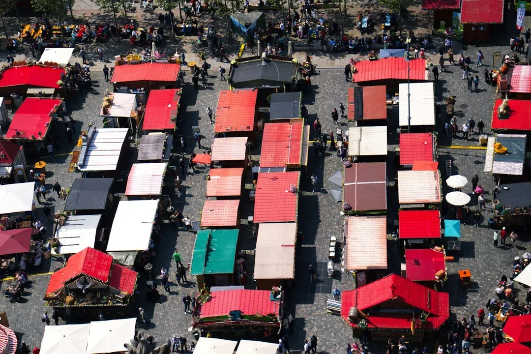 local market stalls with vibrant colors and products